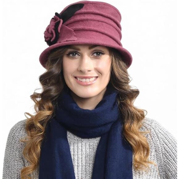 Vintage Women Floral Wool Dress Cloche Winter Hat 1920s main image 6